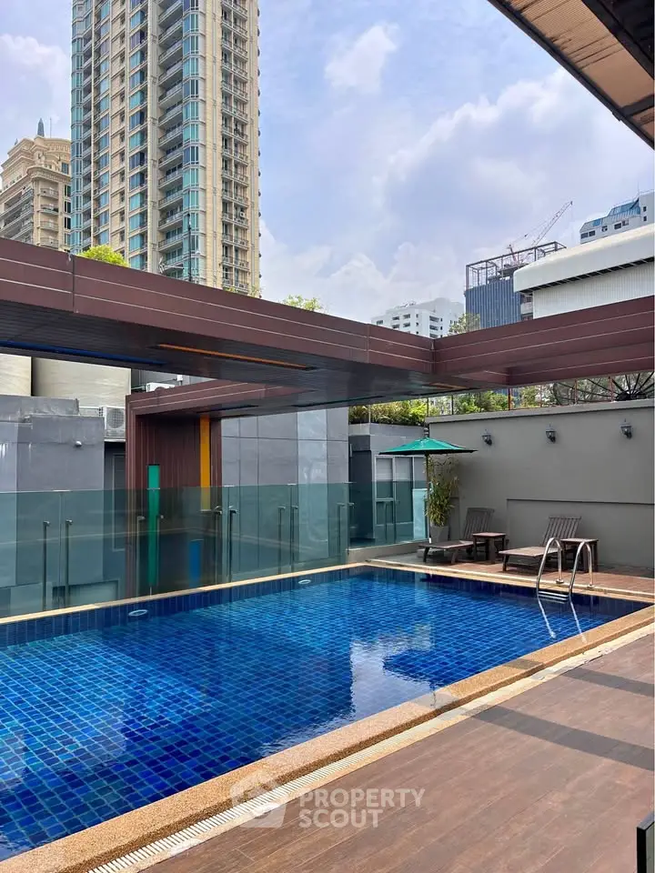 Luxurious rooftop pool with city skyline views, perfect for relaxation and leisure in a modern urban setting.