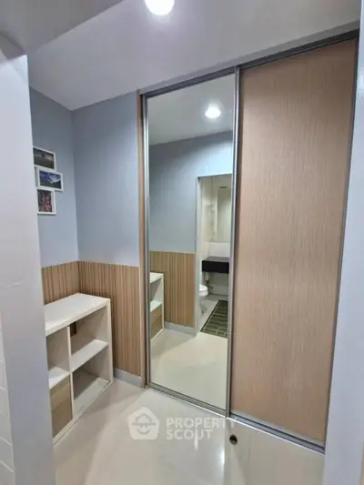 Modern bathroom with sleek design and ample storage space