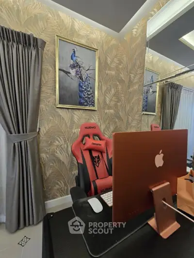 Stylish home office with gaming chair and modern decor