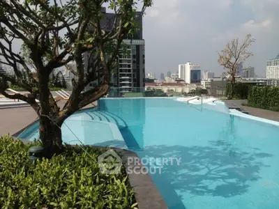 Luxurious rooftop pool with stunning city skyline view, perfect for relaxation and leisure.