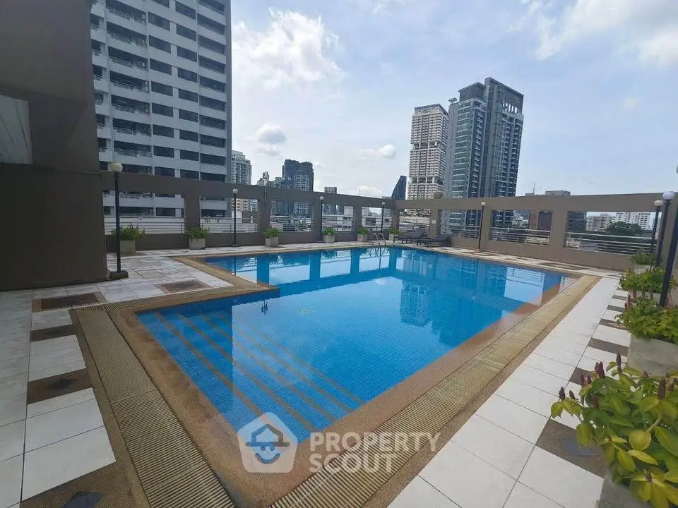 Stunning rooftop pool with city skyline views in modern urban setting