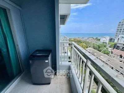 Stunning balcony view with ocean backdrop in modern apartment
