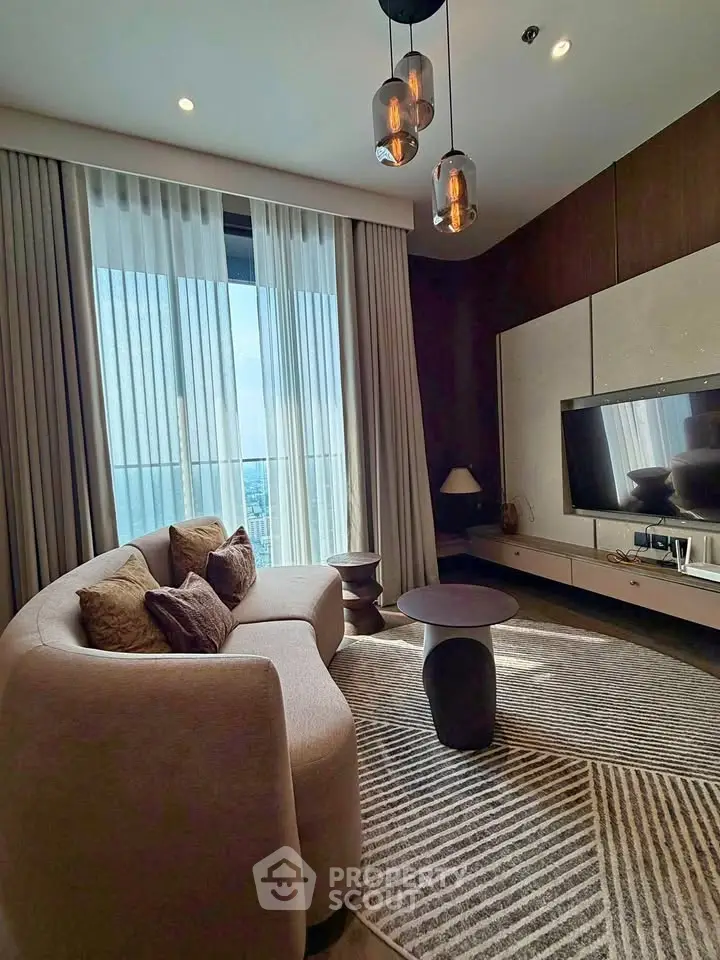 Luxurious living room with modern decor and stunning city view