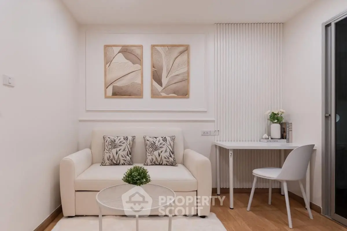 Modern living room with cozy sofa and stylish decor