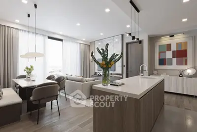 Modern open-plan living room with stylish kitchen and elegant dining area