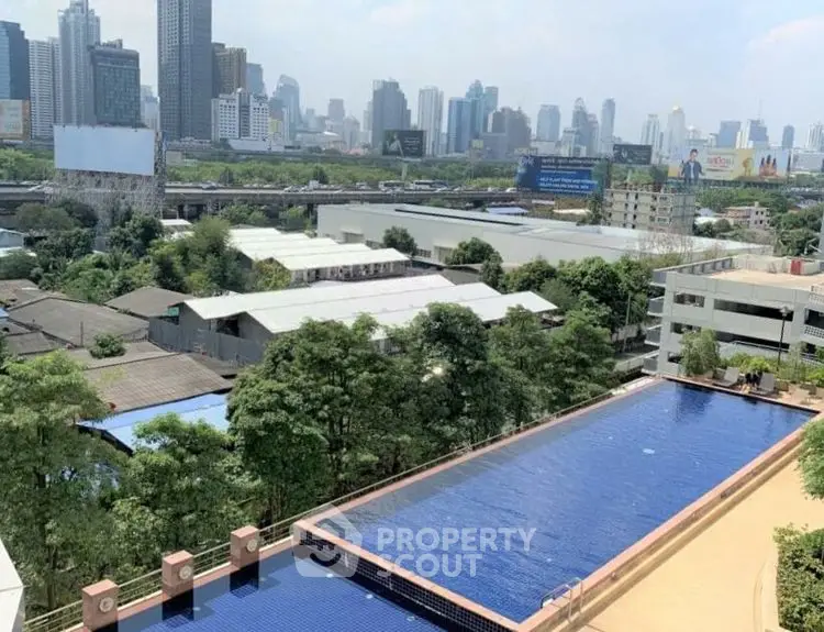 Stunning cityscape view with rooftop pool in urban setting