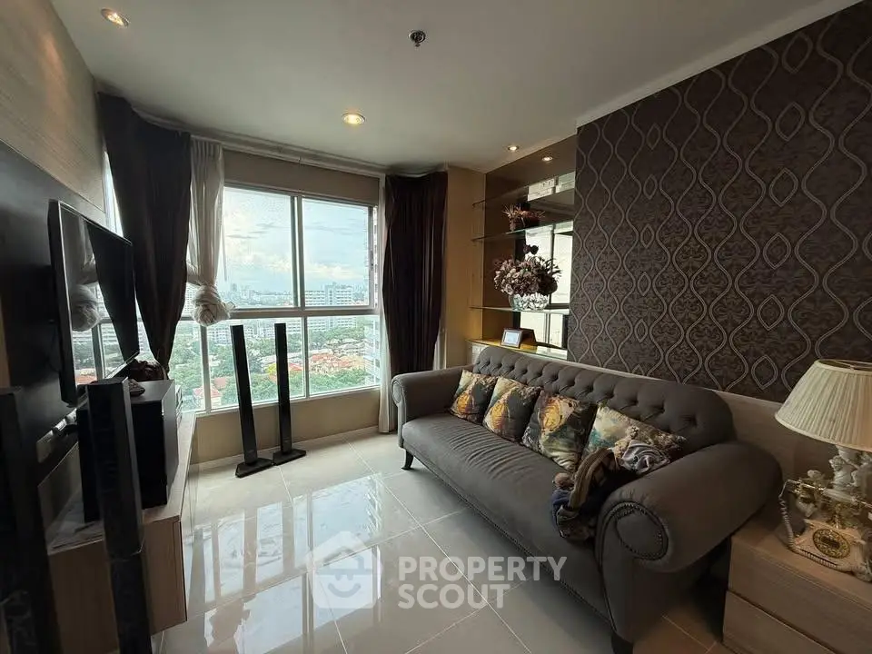 Stylish living room with panoramic city view and elegant decor