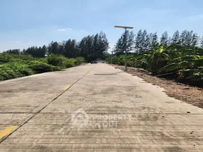 Scenic rural road with lush greenery and clear blue sky, ideal for peaceful living.