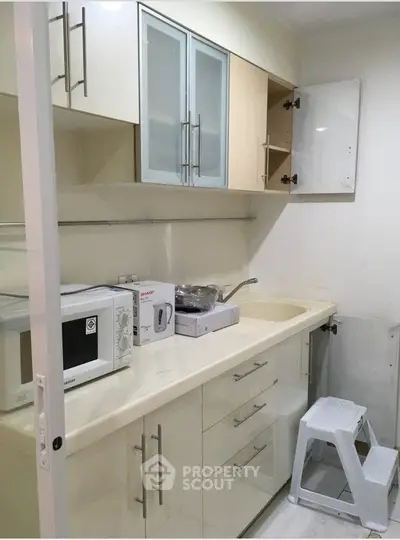 Compact kitchen with modern appliances and ample storage space