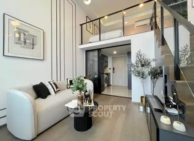 Modern loft apartment with stylish living room and mezzanine bedroom