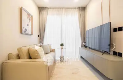 Modern living room with sleek TV setup and elegant decor