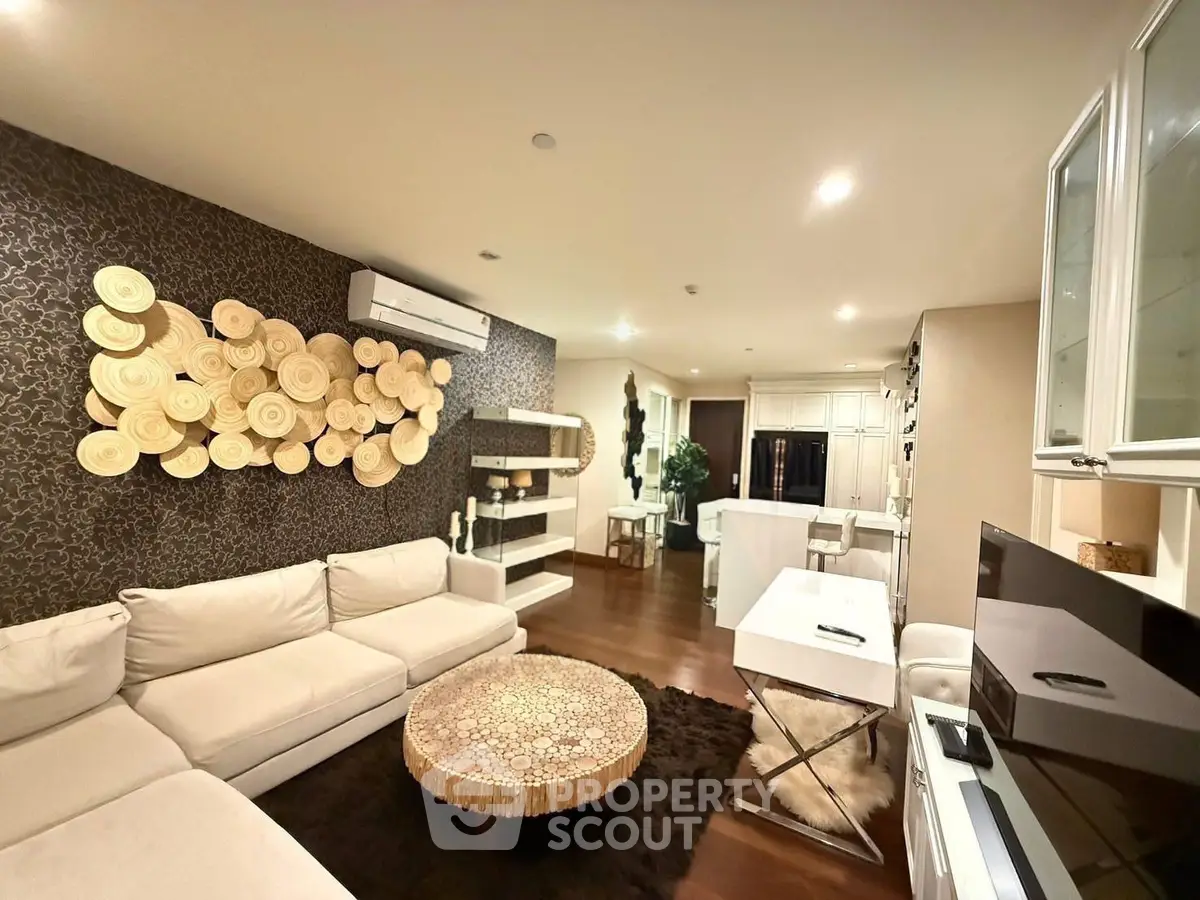 Luxurious living room with modern decor and elegant furniture in a stylish apartment.