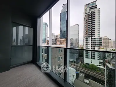 Modern high-rise balcony with stunning cityscape view
