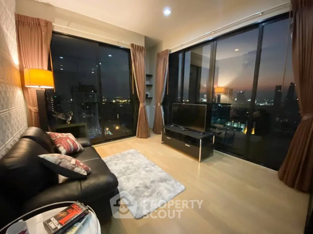 Luxurious living room with panoramic city view and modern decor