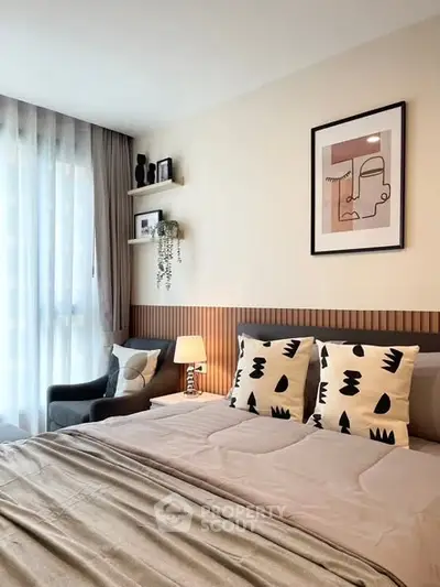 Stylish modern bedroom with cozy decor and natural light