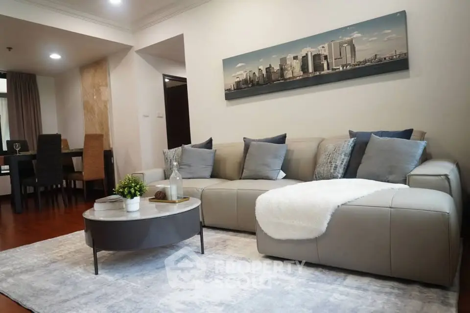 Modern living room with stylish decor and cozy seating area