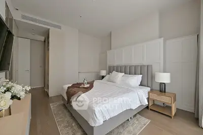 Luxurious modern bedroom with elegant decor and cozy ambiance