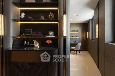 Luxurious modern interior with elegant lighting and stylish decor in a sophisticated living space.