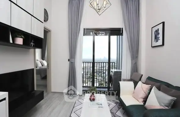 Modern living room with balcony view in stylish apartment
