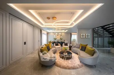 Luxurious modern living room with elegant lighting and stylish furniture