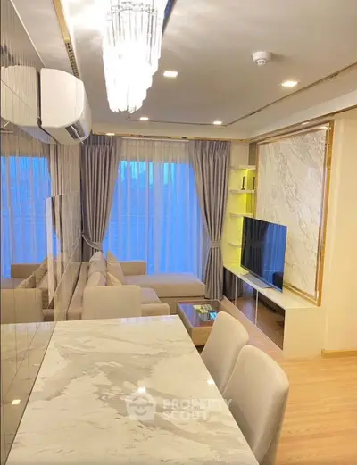 Luxurious modern living room with elegant marble dining table and stylish decor