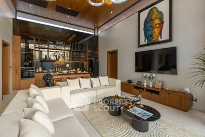 Luxurious modern living room with open kitchen and stylish decor