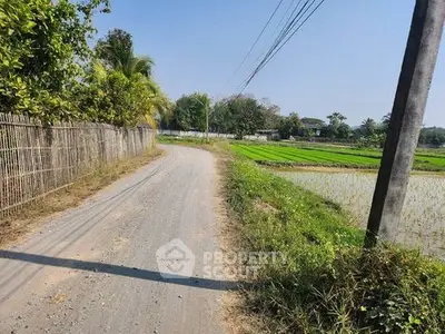 Scenic rural road with lush greenery and open fields, perfect for tranquil living.