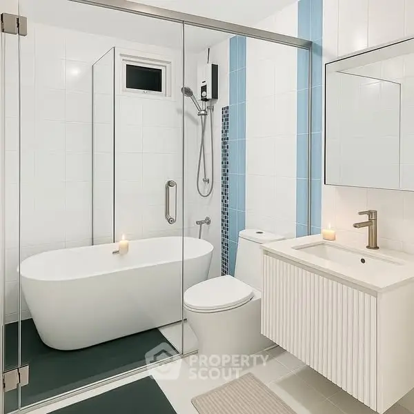 Modern bathroom with freestanding tub and sleek fixtures