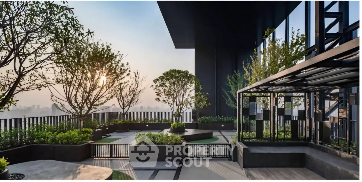 Stunning rooftop garden with modern design and panoramic city views, perfect for relaxation and entertainment.