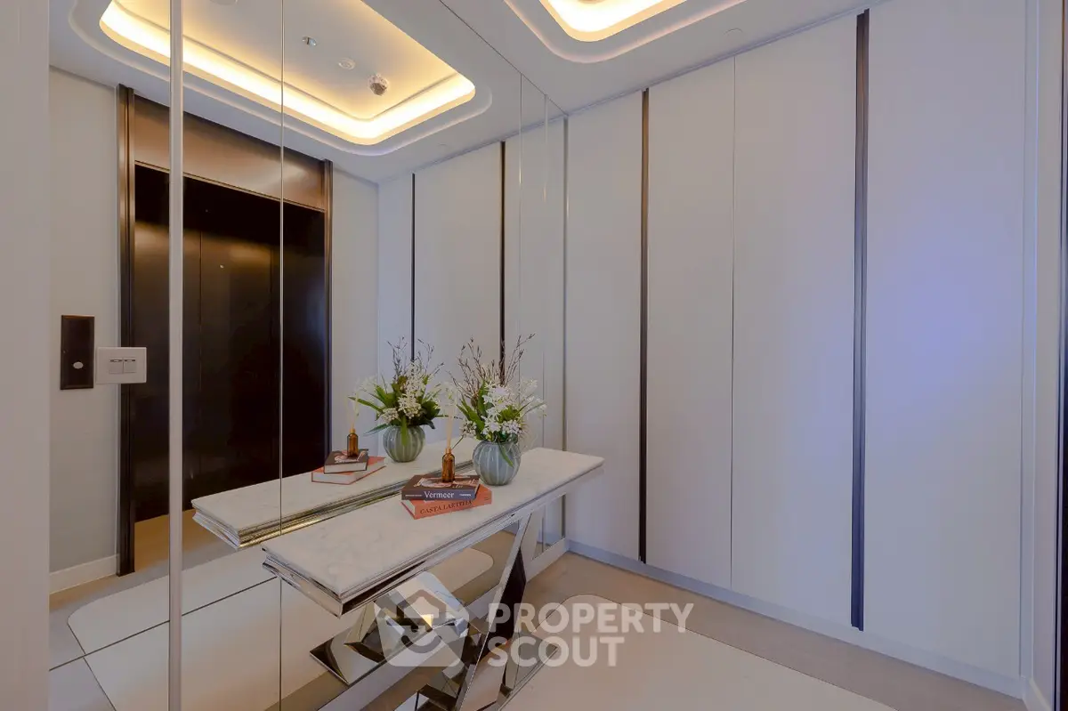 Elegant modern elevator lobby with sleek design and stylish decor