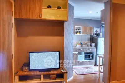 Modern apartment interior with cozy living area and stylish kitchen