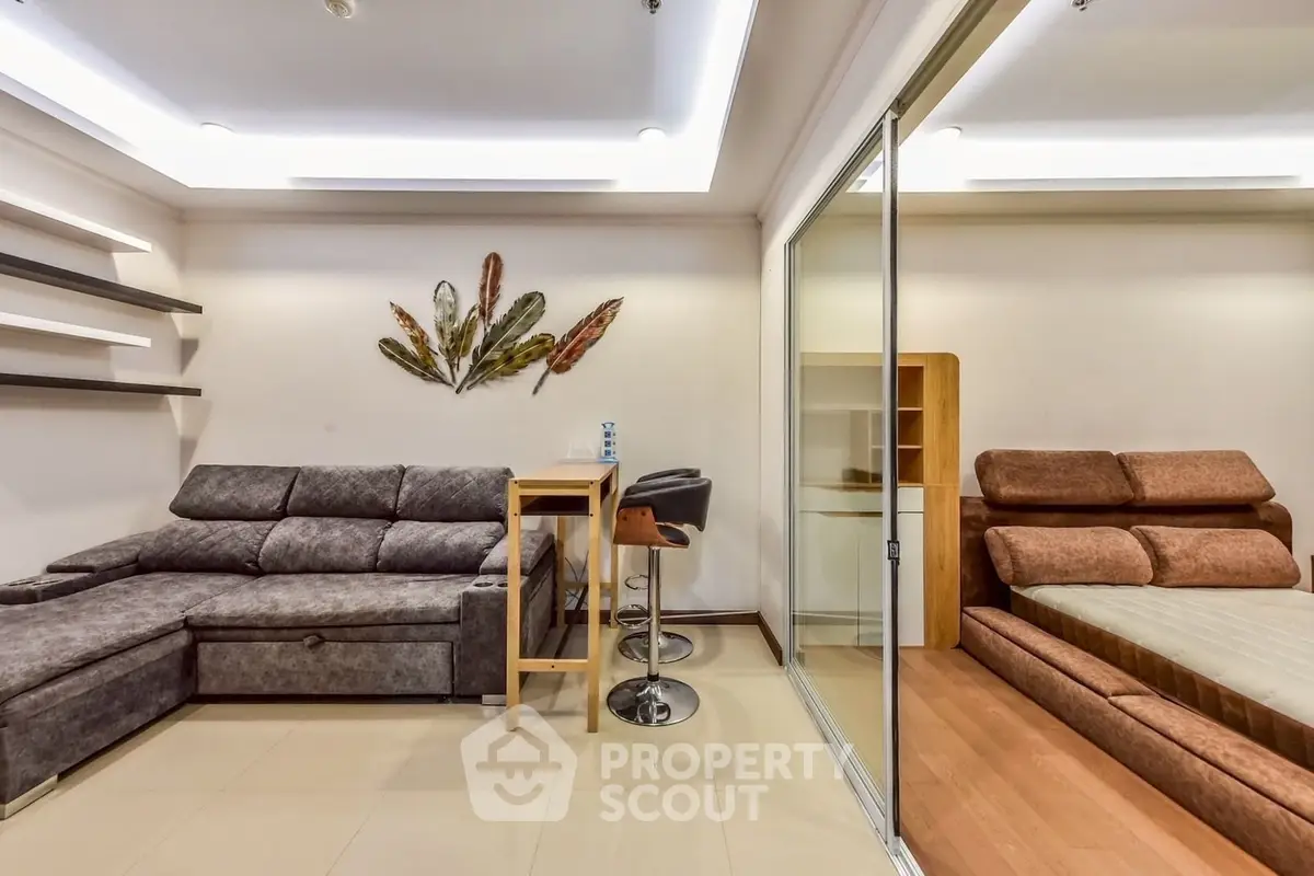 Modern living room with stylish furniture and cozy ambiance