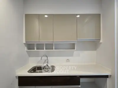 Modern kitchen with sleek cabinetry and stainless steel sink, perfect for compact spaces.