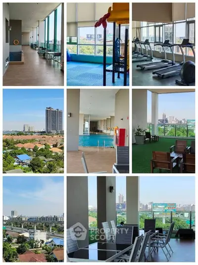 Luxurious high-rise amenities with gym, pool, and stunning city views