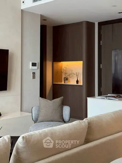 Modern living room with cozy seating and elegant decor