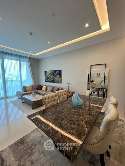Luxurious modern living room with elegant dining area and stylish decor