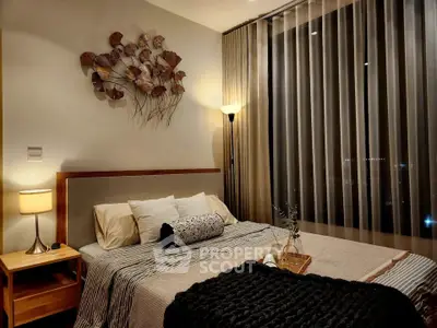 Luxurious bedroom with elegant decor and ambient lighting, perfect for relaxation and comfort.