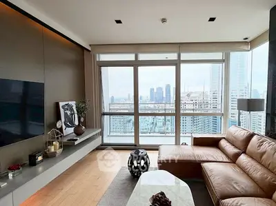 Luxurious living room with stunning city view and modern decor