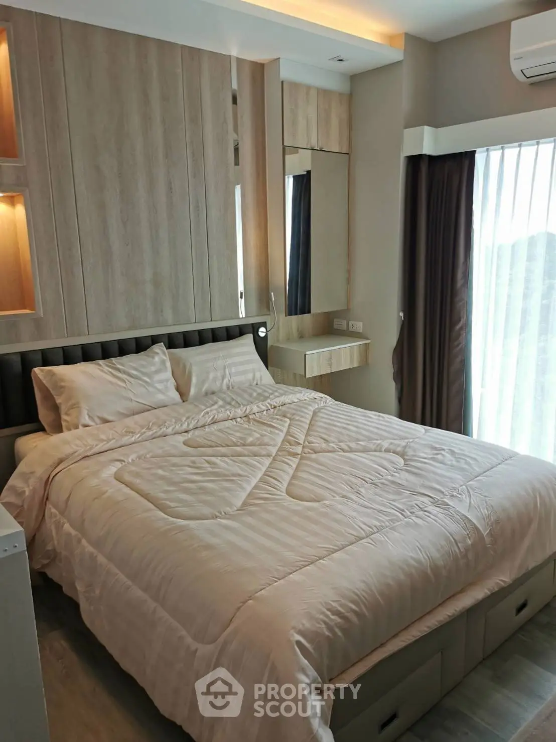 Modern bedroom with cozy bedding and stylish decor