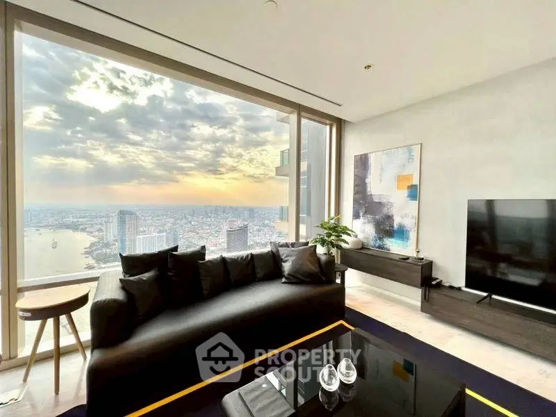 Luxurious living room with stunning city view and modern decor