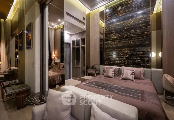 Luxurious modern bedroom with elegant decor and plush furnishings