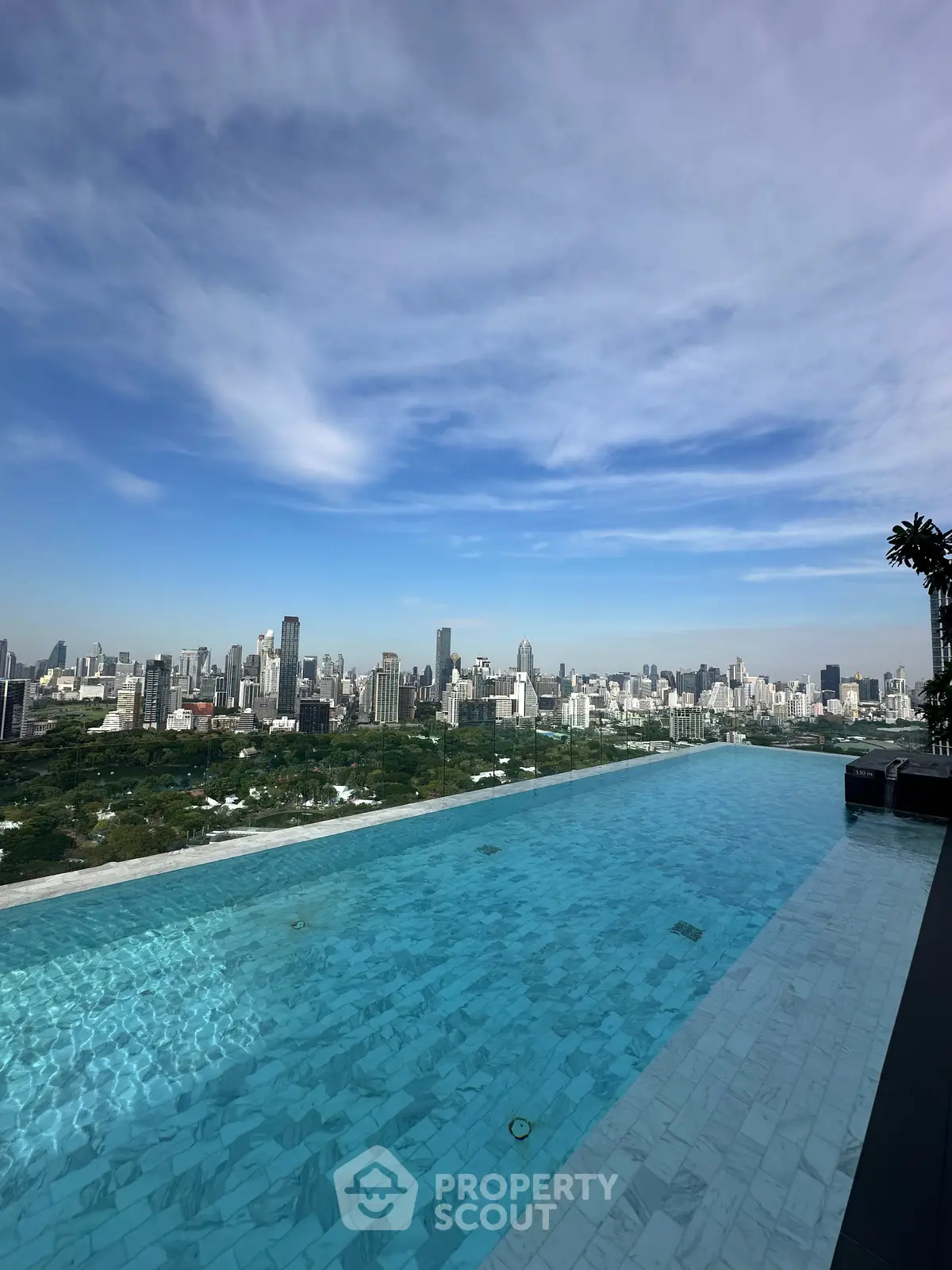 Stunning rooftop pool with panoramic city skyline view, perfect for luxury urban living.