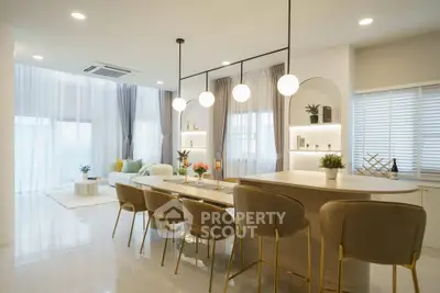 Luxurious modern living room with elegant lighting and stylish decor