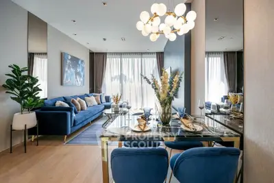 Luxurious modern living room with elegant dining area and stylish decor