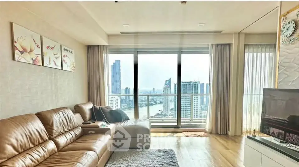 Luxurious living room with stunning city view and elegant decor
