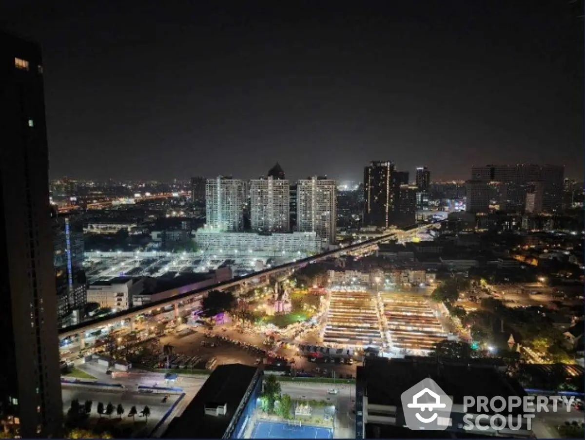 Stunning cityscape night view from high-rise building showcasing vibrant urban life.