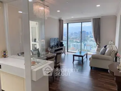 Luxurious living room with stunning city view and elegant decor