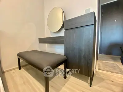 Modern minimalist bedroom corner with sleek furniture and stylish decor
