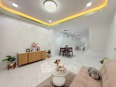 Spacious modern living room with elegant dining area and stylish decor