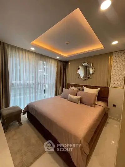 Luxurious bedroom with elegant decor and ambient lighting